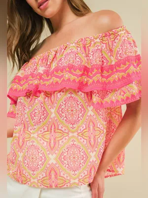 Flying Tomato SPREAD CHEER WOVEN RUFFLE OFF SHOULDER TOP thumbnail 1