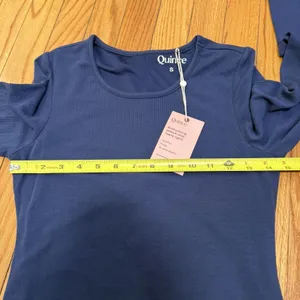 Quince NWT Tencel Rib‎ Knit Long Sleeve Midi Dress in Navy Blue Size Small thumbnail 8