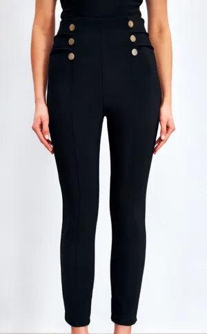Indero Button Detail Ankle Pants Black thumbnail 1