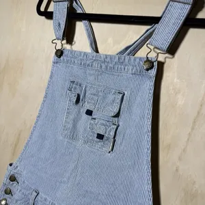 Zana Di Jeans Womens L Railroad Stripe Shortalls Overalls Cargo Y2K Utility Blue thumbnail 3