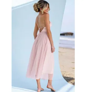 Cupshe Madison Beach Wedding Honeymoon Tulle Tie Back Maxi Dress Pink Sz M thumbnail 2