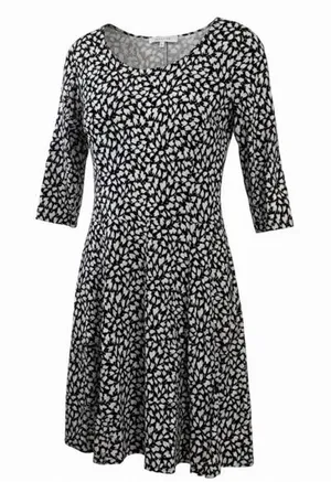 Lark & Ro Dress Fit Flare Midi Dress 3/4 Sleeve Navy‎ Blue White Flower Large thumbnail 1