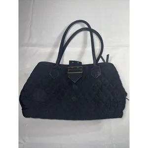 Vera Bradley Quilted black Microfiber Buckle Shoulder Satchel‎ Footed Bottom thumbnail 3