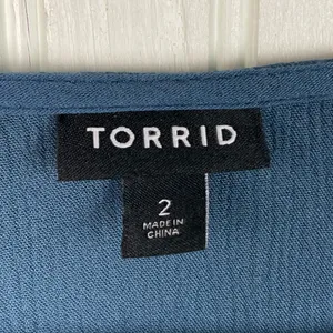 Torrid Blue Gauze Babydoll Top Size 2X Smocked Long Sleeve V-Neck Button Front thumbnail 5