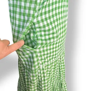 Draper James RSVP Green Gingham Plaid Cotton Midi Dress Ruffle Sleeves Medium‎ thumbnail 8