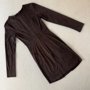 Zara Basic Brown Faux Suede Ruched Long‎ Sleeve Mini Dress XS thumbnail 2