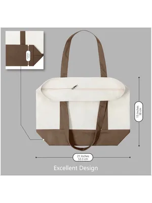 Women's Beige and Brown Canvas Tote Bag, One Size thumbnail 2