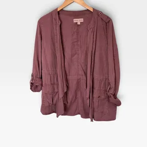 Knox Rose Mauve Utility Jacket Open Front Draped Lyocell Boho Purple Medium thumbnail 2