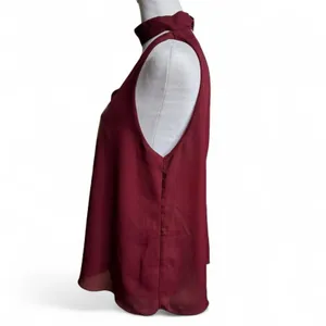 Wet Seal Maroon Choker Neck Sleeveless Blouse Medium Y2K Office Siren thumbnail 6