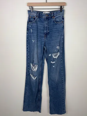 Zara 90s Full Length Jeans Straight Leg Women’s Size 2 High Rise Blue Denim thumbnail 2