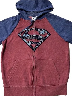 DC Comics Superman Full Zip Hoodie Mens Small Colorblock Camo Logo Raglan thumbnail 2