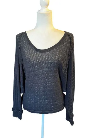 Free People We The Free Charcoal/Black Lightweight Knit Sweater Top Boho Oversized Medium thumbnail 1