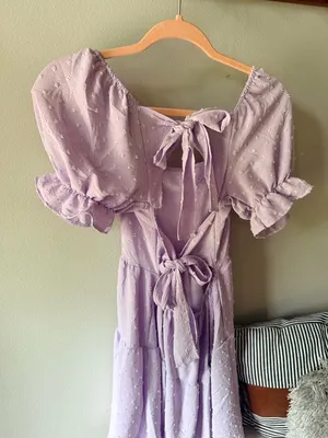Boutique Lavender Puff Sleeve Open Back Mini Dress Size Small thumbnail 10