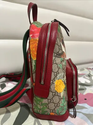 Gucci GG Canvas Backpack with Red Trim and Multicolor Floral Print thumbnail 5