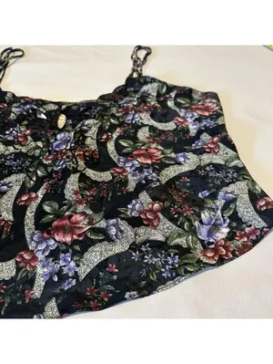 Vintage Victoria’s Secret Black Floral Pajama Lingerie Cropped Cami Top Sz Large thumbnail 6