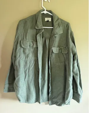 American Eagle Green Cotton Shacket Button Down Oversized Shirt Jacket‎ Womens M thumbnail 1