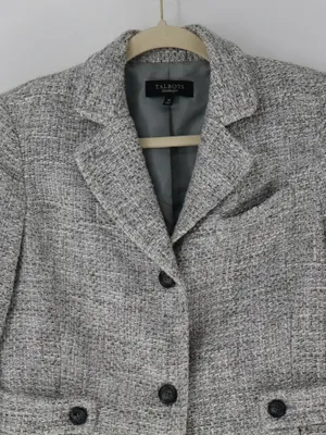 Talbots Tweed Blazer Size 10 Gray Textured Tailored Jacket Preppy Old Money thumbnail 2