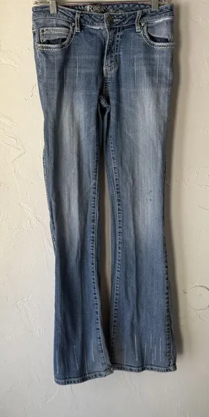 Rock 47 by Wrangler Jeans Y2k 28 Blue Cross Embroidery Bootcut‎ Low Rise Denim thumbnail 1