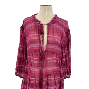 Free People Gianna Striped Tunic Dress Tasseled Pink‎ Size Small thumbnail 4