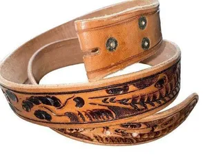 Genuine Leather Retro Indie Brown embossed design snap button attachment size 38 thumbnail 1