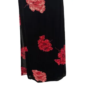 Lola P. Vintage 90s Midi Dress Black Red Floral Print Romantic Grunge‎ Size 10 thumbnail 4