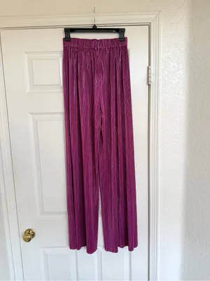 Sabina Musayev Revolve Tom Wide Leg Pleated Shimmer High Waist Pants Purple S thumbnail 4