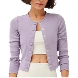 NWT Outdoor Voices Cozy Rib Cropped Cardigan Lavender XS thumbnail 1