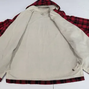 LL Bean Red Buffalo Plaid Fleece Lined‎ Flannel Hooded Shirt Jacket Shacket XS thumbnail 6
