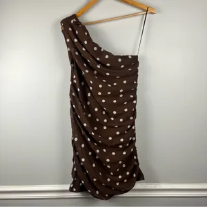 New Abercrombie & Fitch One-Shoulder Polka Dot Dress Brown White Size Medium thumbnail 9
