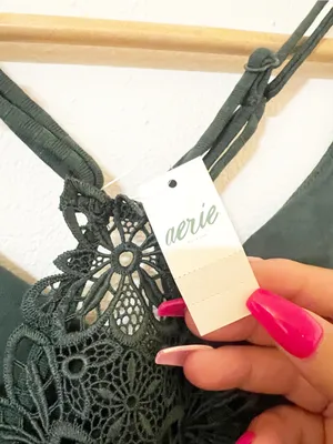 Aerie Dark Green Ribbed Lace-Back Floral Cami Crop Top thumbnail 8