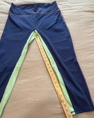 Fabletics Navy Blue Lime Green Colorblock High Waisted Leggings Back Zip Pocket thumbnail 1