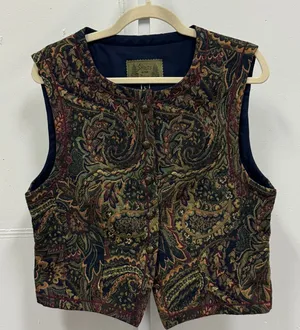 Vintage Spirits in the Pine Women's Tapestry Boho Paisley Button Vest‎ Large thumbnail 1