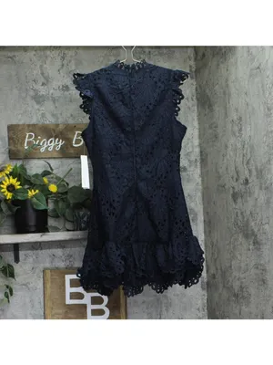 NWT Aqua Womens Mock Neck Lace Shift Mini Dress IDL9372 Navy Blue M thumbnail 3