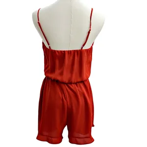 Everly Rust Burnt Orange Romper Adj Straps Flutter Tiered Legs thumbnail 2