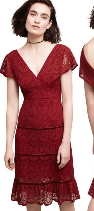 Foxiedox Anthropologie Clarinda Tiered Dress Women's Large Red Lace Formal Party thumbnail 1