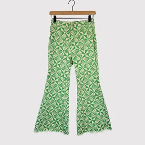 We The Free People Womens Jeans Green Youthquake Printed Crop Flare Boho Size 26 thumbnail 2