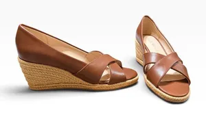 Jack Rogers Womens Cognac Leather Crisscross Espadrille Jute Wedge Sandal size 5 thumbnail 1