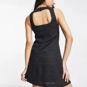 & Other Stories 100% Linen Black Mini Dress w/ Cutout Back Sz 6 thumbnail 2