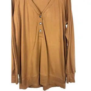 Pact Organic Cotton Henley Tunic Top Women’s L Camel Mustard Long Sleeve thumbnail 3