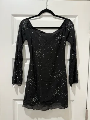 White Fox Sheer Black Long Sleeve Mini Dress thumbnail 1