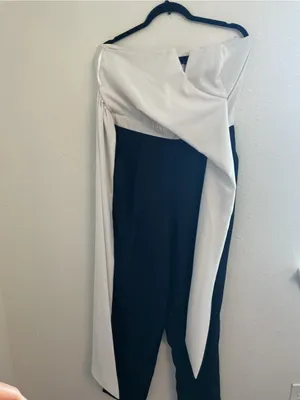 VENUS Two-Tone Strapless Jumpsuit in White & Black thumbnail 7
