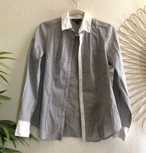 Black and white striped button up shirt long sleeve thumbnail 1