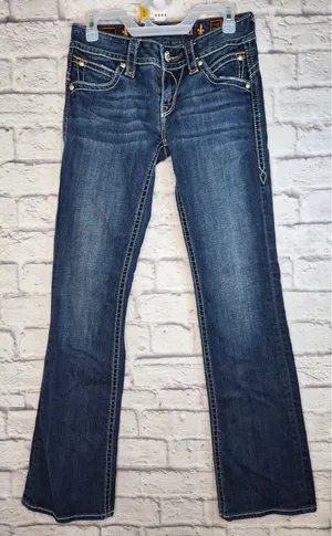 Rock Revival Stephanie Bootcut Jeans Size 29 Flap Pocket Y2K Thick Stitch Blue thumbnail 1