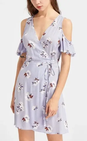 ✨Ruffle Sleeve Surplice Wrap Crinkle Floral Dress✨ thumbnail 1
