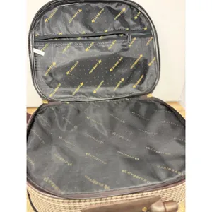 Gabbiano Houndstooth Travel Vanity Case Brown Tan Beauty Makeup Bag Mirror thumbnail 2