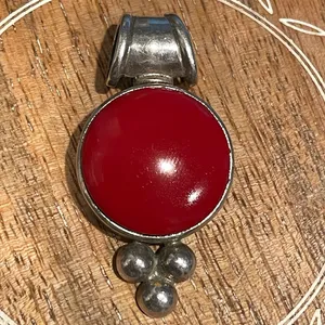 Vintage 925 Silver Red Coral Pendant signed necklace menswear womenswear thumbnail 2