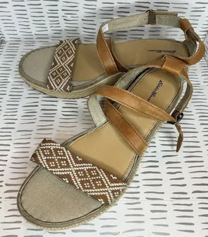 Eddie Bauer W. Kara Womens Brown Leather Geometric Espadrille Wedge Sandals‎ 9 thumbnail 1