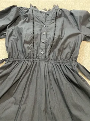 Girls' Black Long-Sleeve Lace-Trim Smocked Waist Dress Size12 100%Organic cotton thumbnail 15