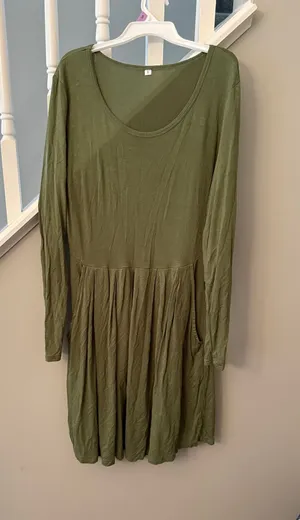 army green long sleeve dress thumbnail 1