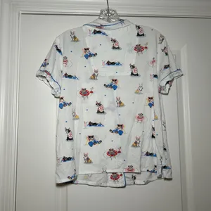PJ Salvage Womens XS Pajama Top White Beach Dog Print Button Up Short Sleeve thumbnail 5